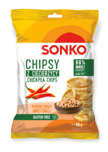 NOWOŚĆ – Chipsy z ciecierzycy o smaku słodkiego chili 60 g