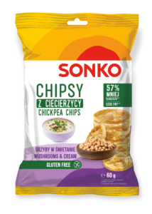 NOWOŚĆ – Chipsy z ciecierzycy o smaku grzybów w śmietanie 60 g