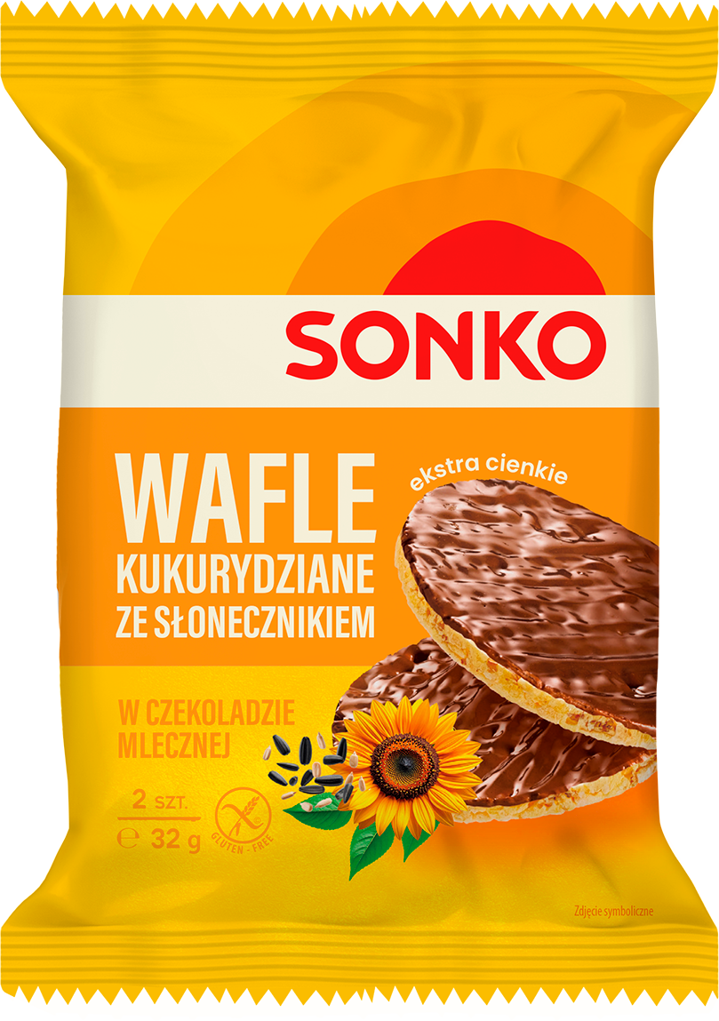 SONKO Wafle kukurydziane ze słonecznikiem w czekoladzie mlecznej 32 g